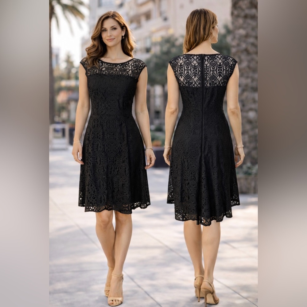American Living Ralph Lauren Dress 12 Black Cotton Lace A Line Washable NEW